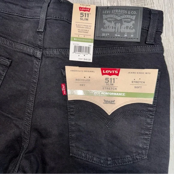 Levi's 511 Slim Stretch Fit From Hip Through Ankle Adjustable Boy 16R 28x30black - Picture 3 of 10